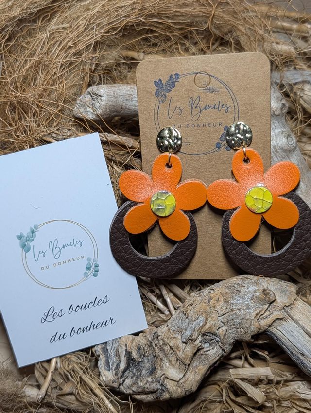 Boucles d'oreilles Baby Marguerite orange marron bm034
