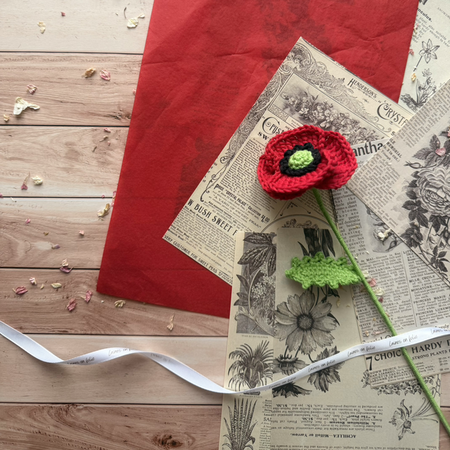 Coquelicot moyen et sa feuille (personnalisable pour créer votre bouquet)