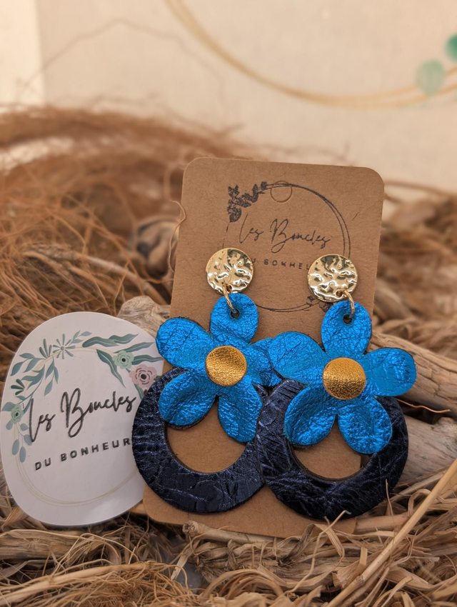 Boucles d'oreilles Baby Marguerite bleu mo025