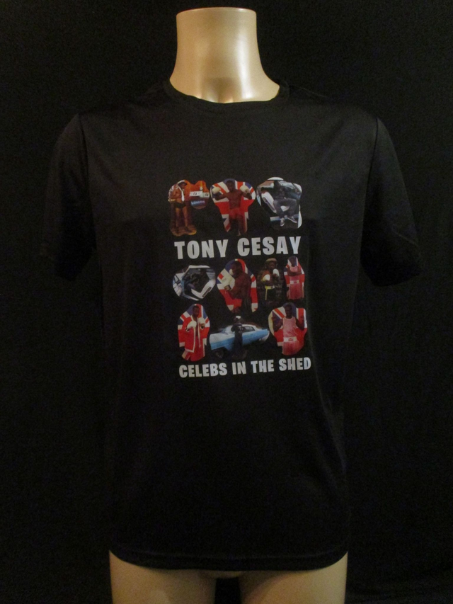 Tony Cesay ABA Champion Boxer Picture T-Shirt (White Bubble Logo) ADULT 100% Polyester Crew Neck BLACK (Small) Top