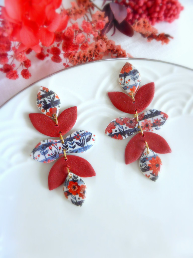 Boucles d'oreilles feuilles - Fleurs de Feu