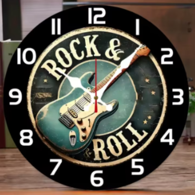 Ronde wandklok van hout Rock en Roll (25cm)