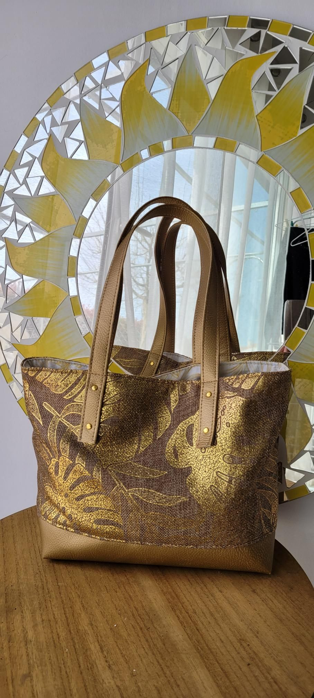 Sac cabas monstera doré 