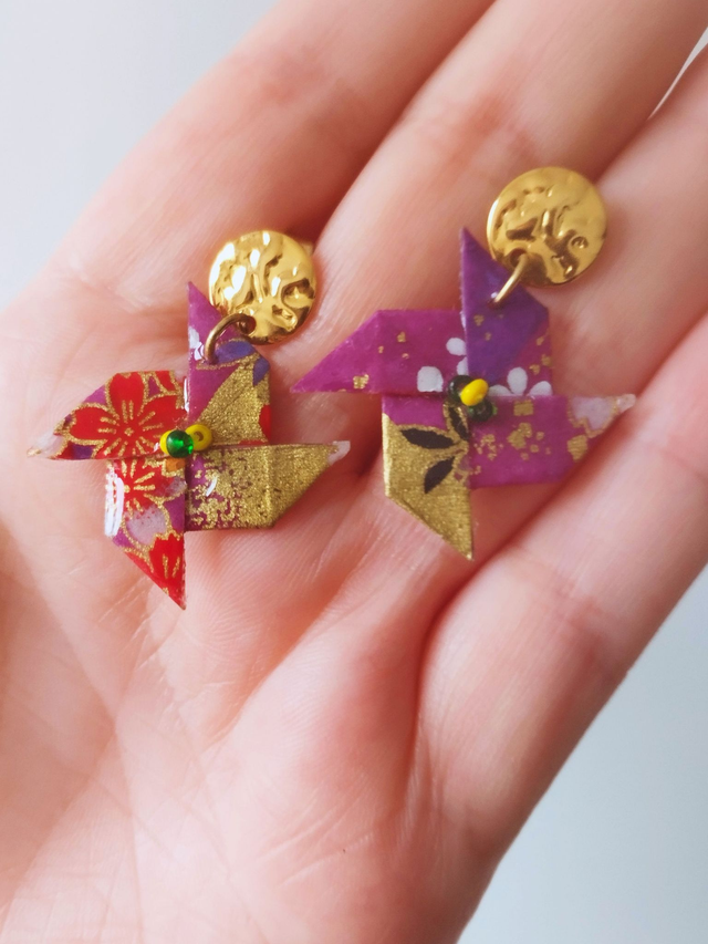 Boucles d’oreilles « Moulins en Papier Japonais »
