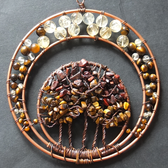 Autumn Trees Gemstone &amp; Wire Art