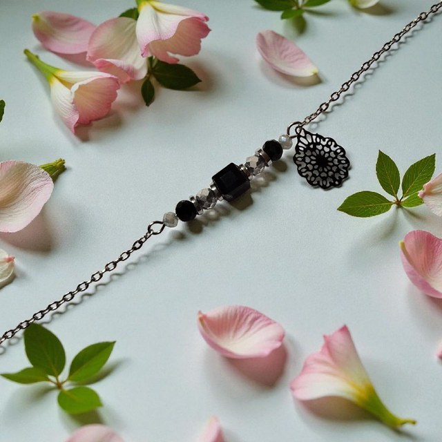 Bracelet acier inoxydable noir et argenté