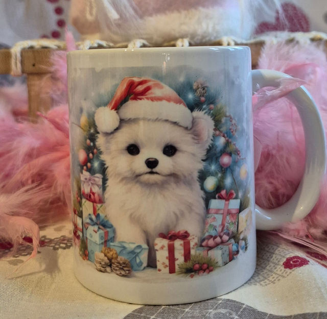 🐶 Tasse Chiot Poméranien de Noël : Le Plus Adorable des Cadeaux 🎀