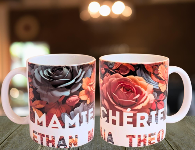Mug  fleuris personnalisé mamie cherie