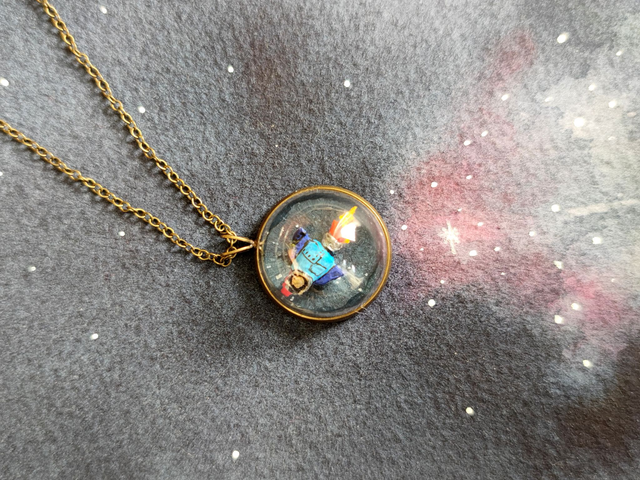 Retro comic rocket - Miniature Jewelry - One of a kind Diorama Art