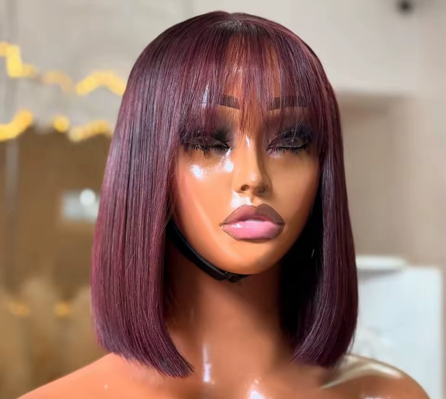 Perruque Bob Lisse avec Frange – Bordeaux