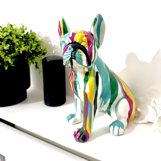 Bold Drip Art Bulldog Statue - Modern Abstract Canine Sculpture