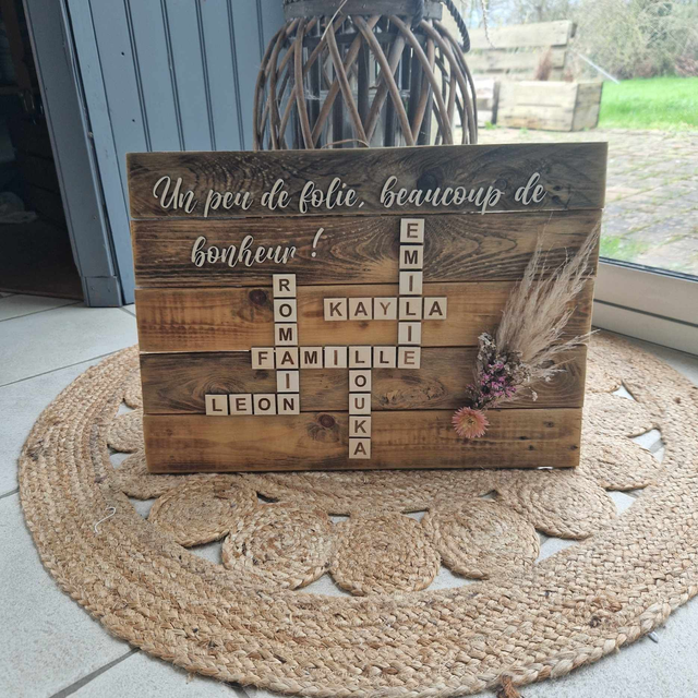 Tableau scrabble bois fleurs séchées