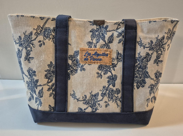 Sac en lin motifs fleurs bleues Modèle Agnès