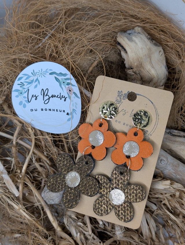 Boucles d&#039;oreilles Marguerite m1079 orange marron