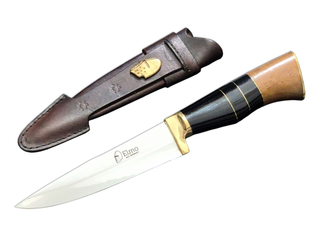 Faca Artesanal 5 Pol Elmo Aço Inox Alemão Cabo Madeira Latão