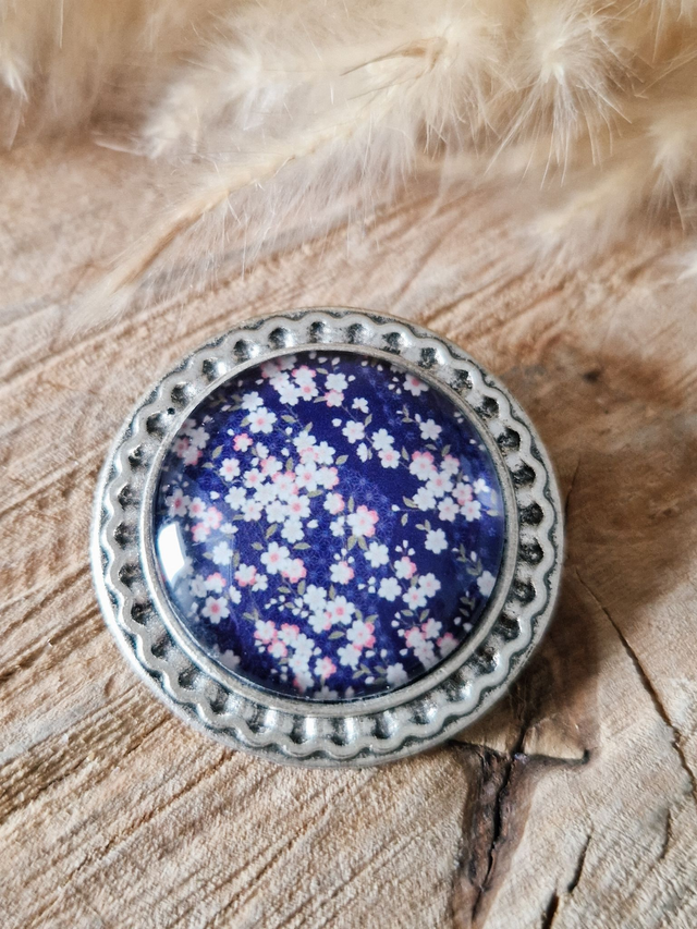 Broche cabochon "Liberty - Bleu nuit" - Support argenté