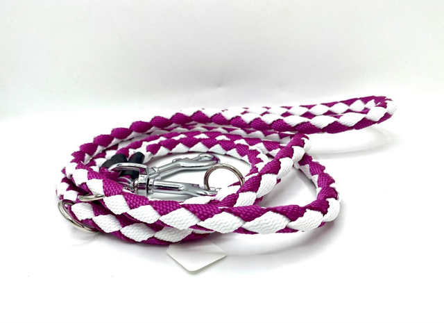 Laisse 3 points Framboise/Blanc