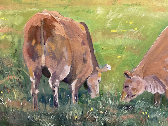 Cattle and Beverley Minster from the Westwood Pasture. 150cm x 100cm, oil on deep edge canvas.
