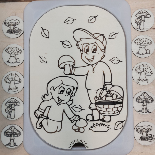 Insert sensoriel bois compatible trofast &quot;la cueillette de champignons&quot;