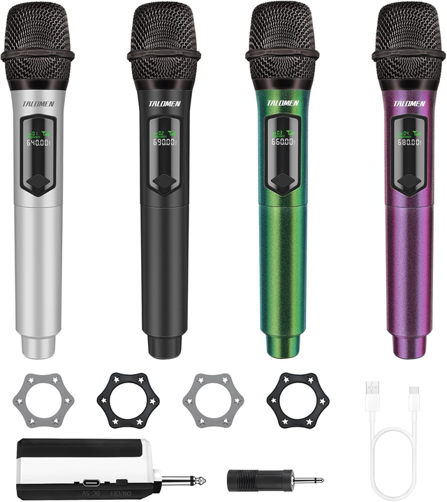 TALOMEN K60 – Kit 4 Micros Sans Fil 2,4 GHz avec Récepteur (50 m) – Karaoké & Fête