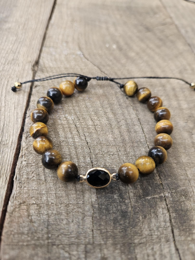 Bracelet femme œil du tigre et intercalaire onyx