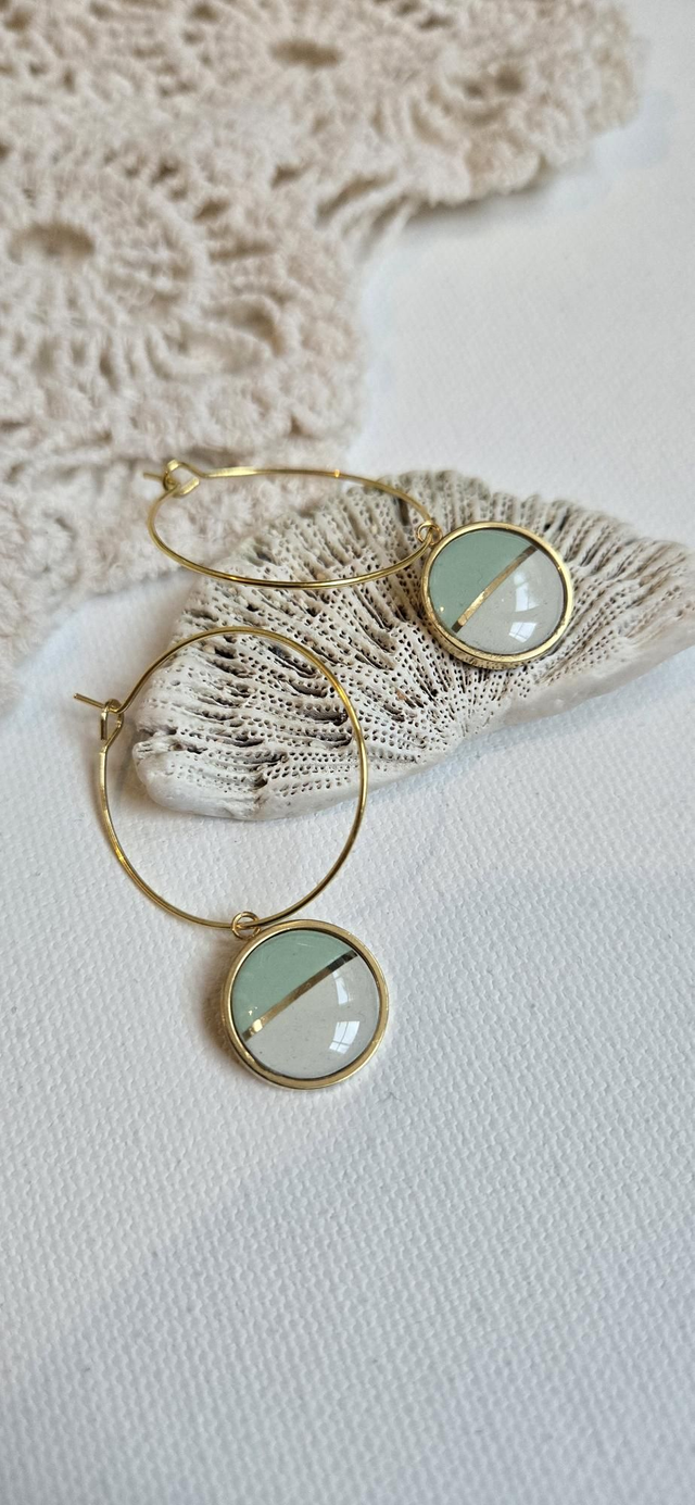 Paire de boucles d'oreilles - porcelaine Badonviller - acier inoxydable doré
