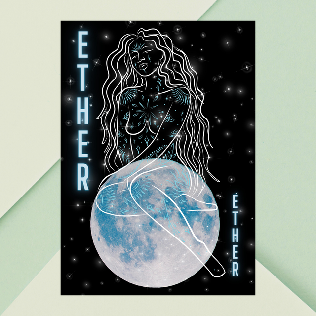 Impression Art Linéaire Féminin Élément Éther - Assise sur le Sommet du Monde / Ether Element Female Line Art Print - Sitting on Top of the World