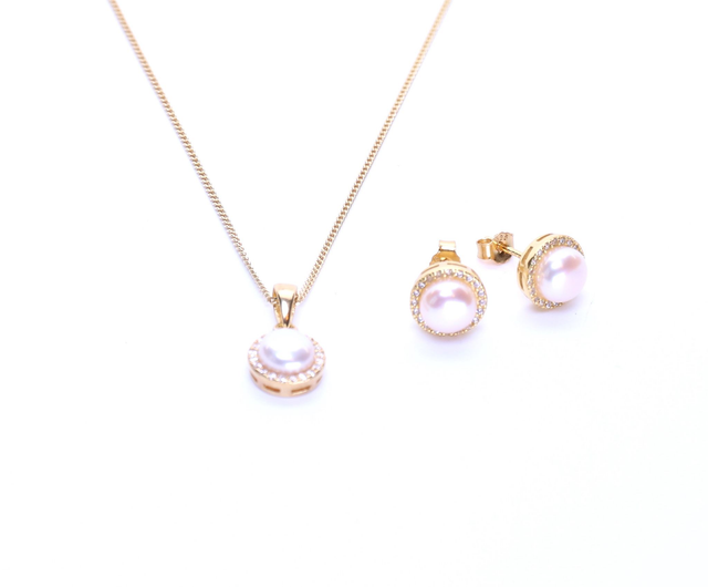 Vergoldetes 925er Silberdesign mit Perlen & Zirkonia "Brombeere gold"