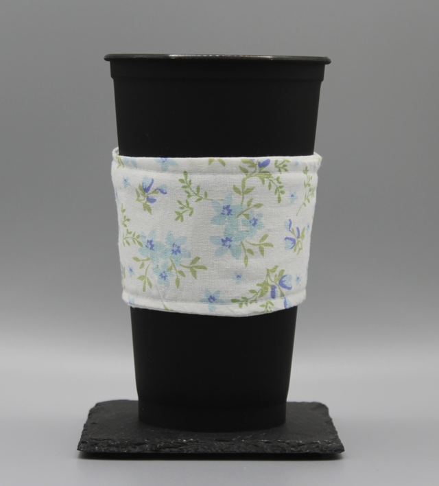 White with blue and purple flowers