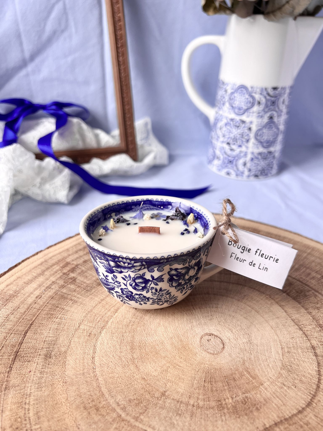💙 Bougie Fleur de Lin - tasse à café "dentelle" en porcelaine