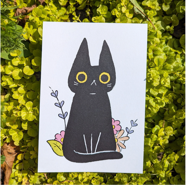 Black Cat and Flowers