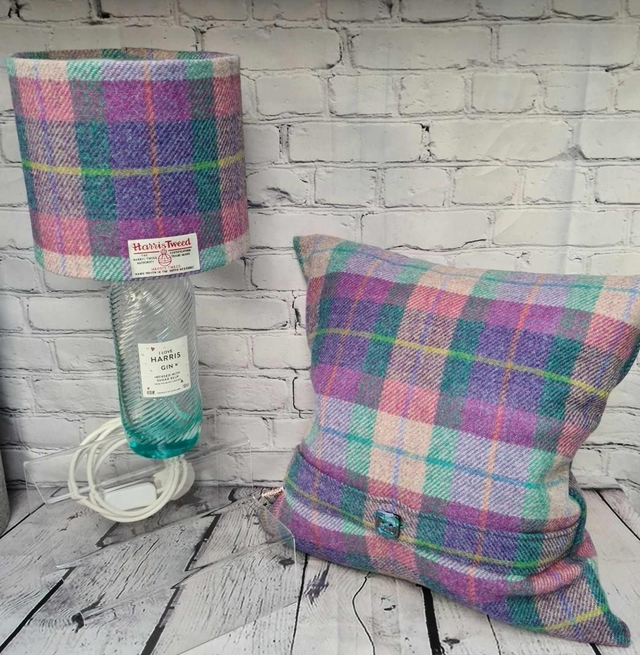 Jade Pink Check Harris Gin Bottle Base Lamp