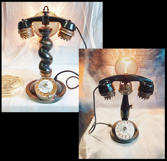 Histoire Victorienne, Téléphone à colonne, Lampe d'ambiance déco à poser, Détournement d'objets esprit steampunk, Artisanat Français