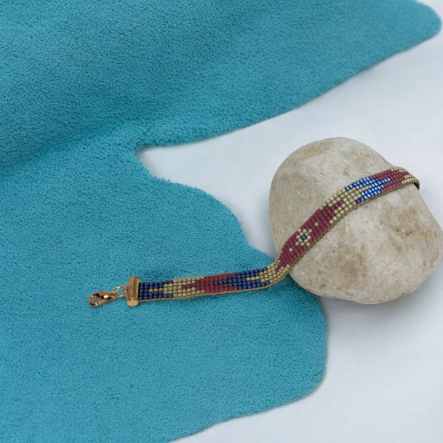 Bracelet bleu, rose et beige