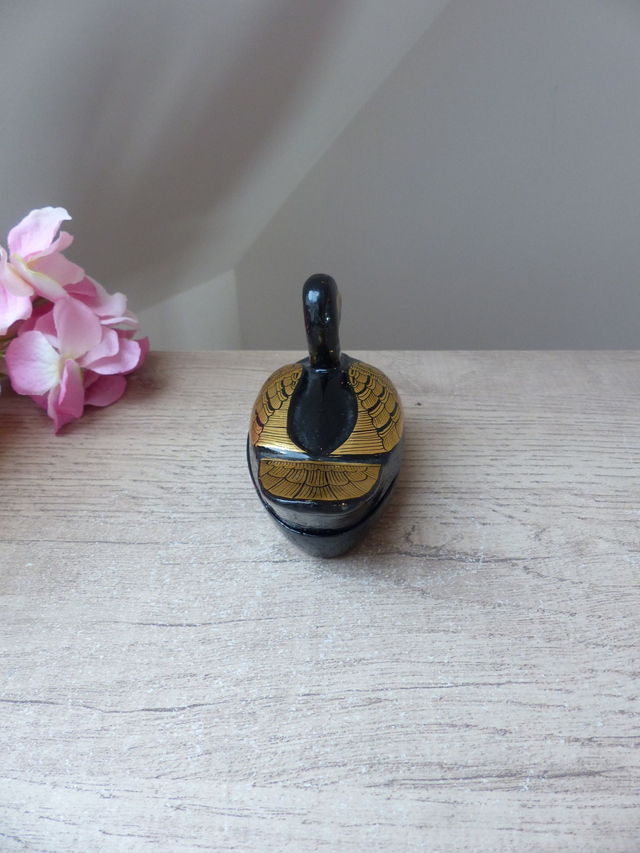 Vintage Boite Canard, boîte de bibelots, boite à bijoux canard noir et or, boîte de canard laqué, figurine canard noir, décoration chambre