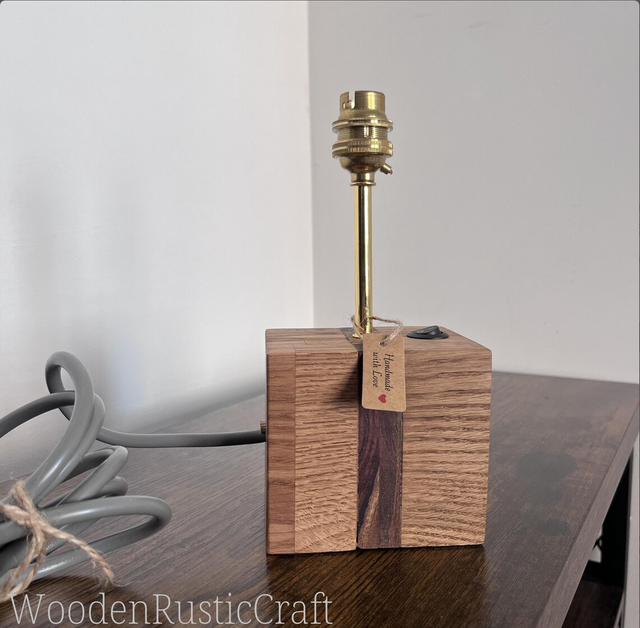 Classic Solid Oak Table Lamp Base — Standard Cable