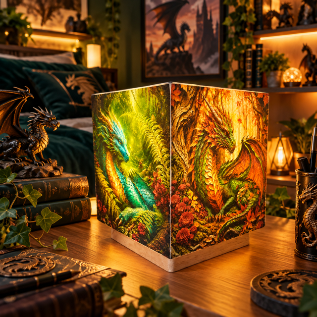 Lampe d'ambiance en cire 12x12cm- "Dragons"