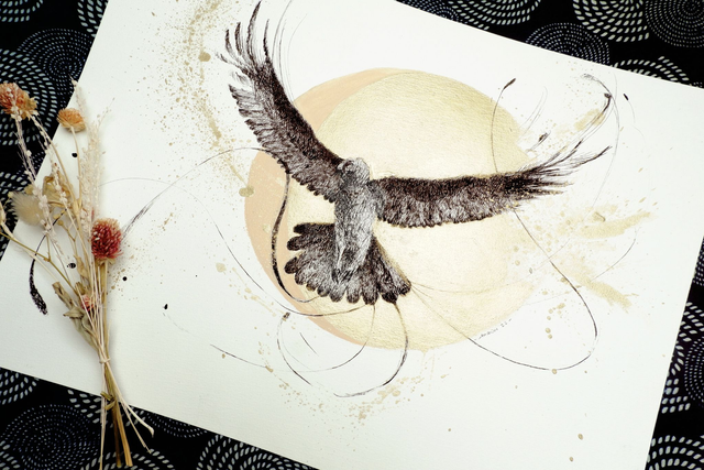 Illustration originale A3 noir et blanc "Le gypaète Roi"