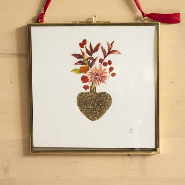 Aquarelle ex-voto bouquet d&#039;automne