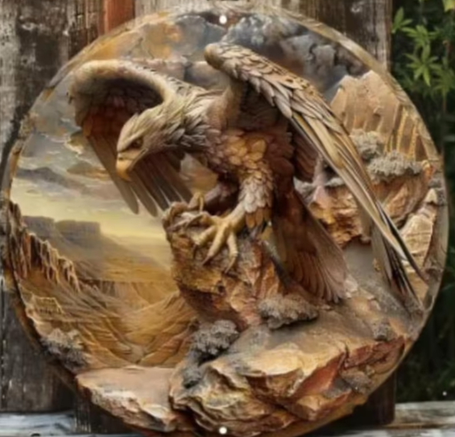 Vintage rond metalen bord Adelaar (20cm)