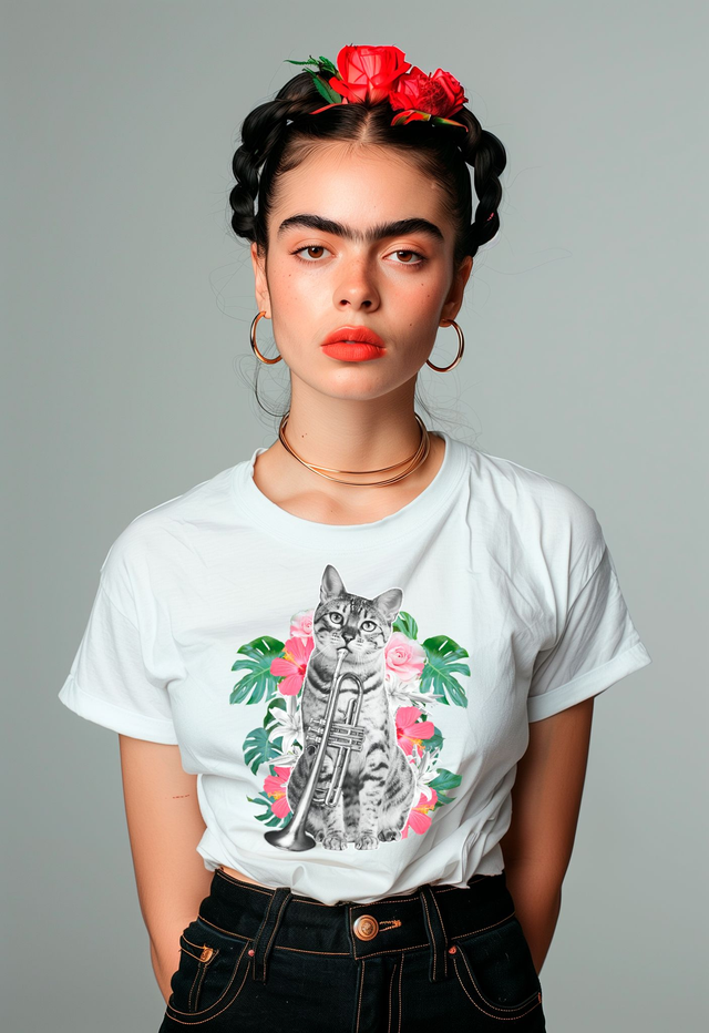 Yuri Catania GATTO MILES Women's Fitted White T-Shirt - Front Print - Wearables Collection
