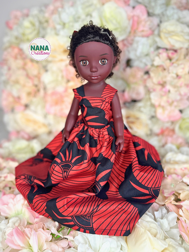 Poupée - Doll - Haut et Jupe fait main -  tissu Wax | Cheveux bouclés