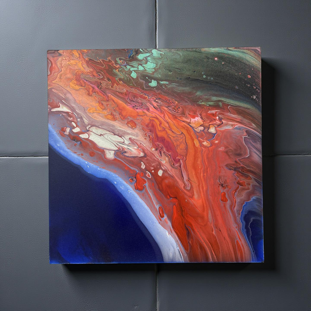 Hand Poured Acrylic Abstract Painting - 16x16 inch - POPOLS105