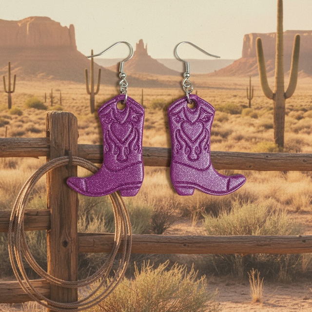 Purple Shimmer Polymer Clay Cowboy Boot Earrings