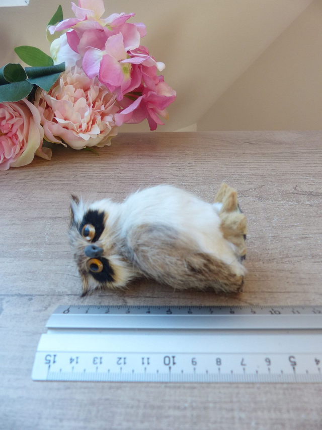 Figurine hibou en fausse fourrure, sculpture hibou en poils, statuette vintage hibou chouette décoration maison chalet campagne