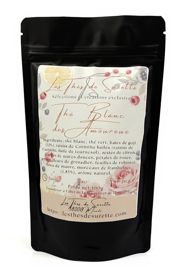 Thé Blanc des Amoureux - Baie de goji, raisin, citron, mûre, rose, framboise