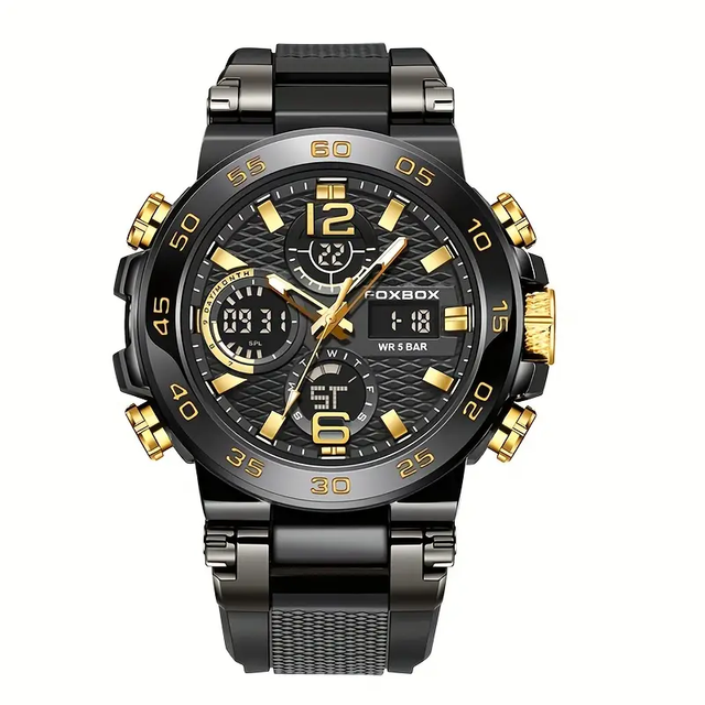 Men's Sports Watch, Waterproof Dual Display Digital Quartz Watch Black and Gold