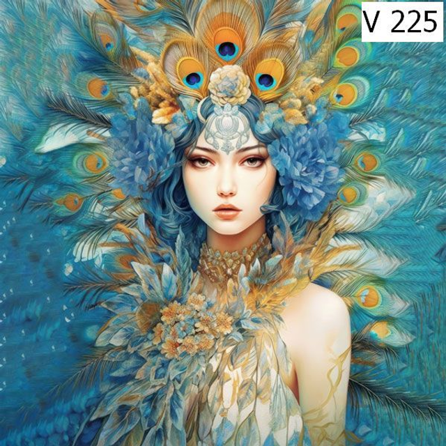 Panneau Femme Paon 3 en Velours - 30x30cm 