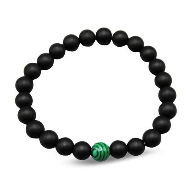 Bracelet noir obsidienne avec pierre verte malachite