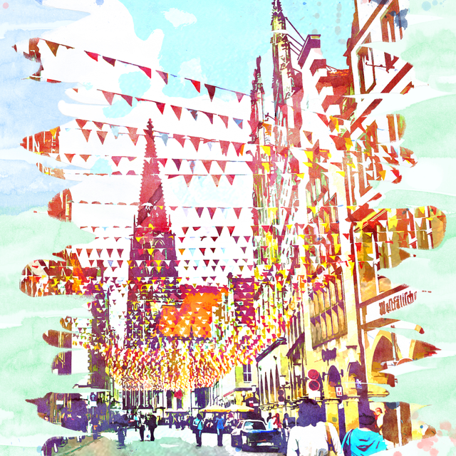 Prinzipalmarkt mit Wimpeln, illustriert
